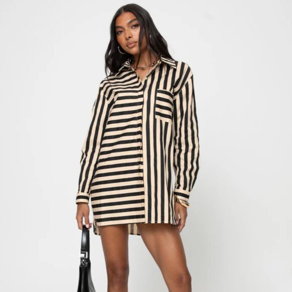 Princess Polly Hancer Shirt Dress Black / Cream - Picture 1 of 1